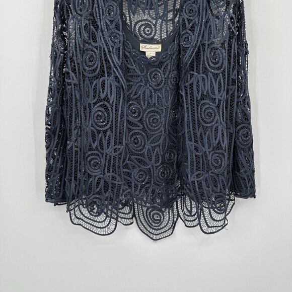 SOULMATES 3 piece set skirt jacket shell silk formal beaded evening graphite L - Picture 6 of 16